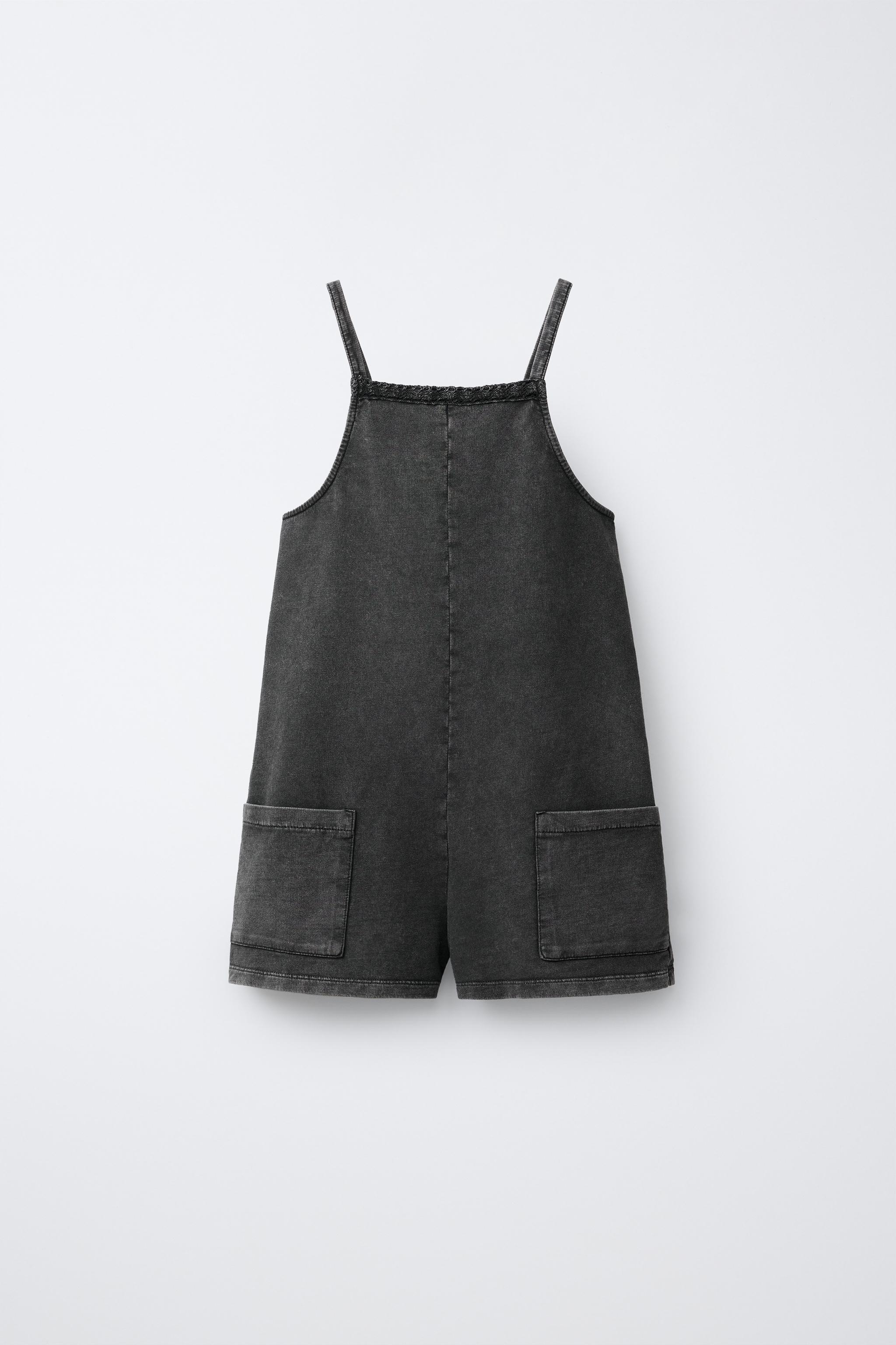 WASHED EFFECT LACE TRIM SHORT JUMPSUIT